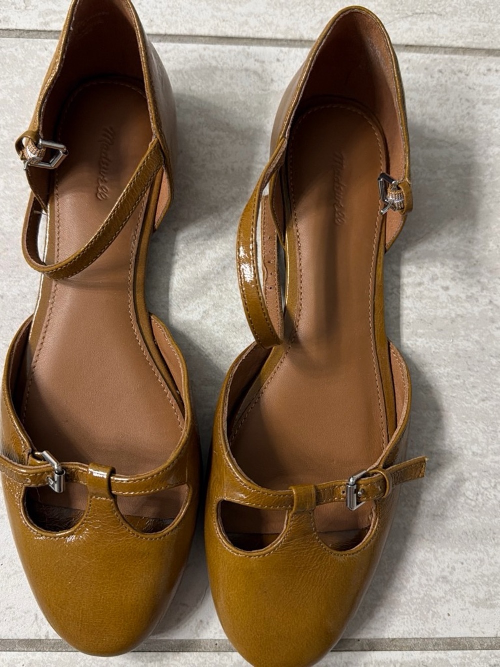 Madewell  light brown Patent Leather Mary Jane Flats with Ankle Strap
